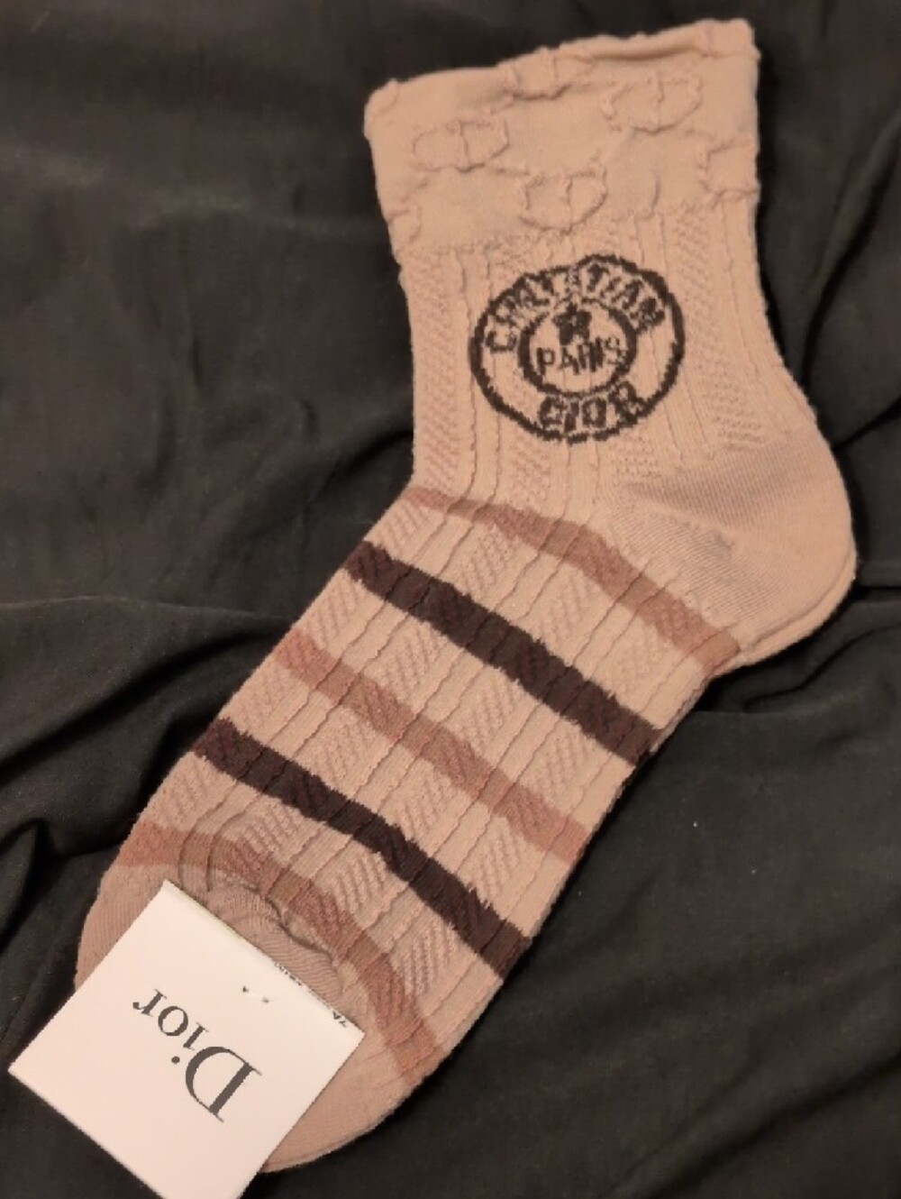 Dior Tan Crew Socks with Dark Brown Stripes - Picture 9 of 9